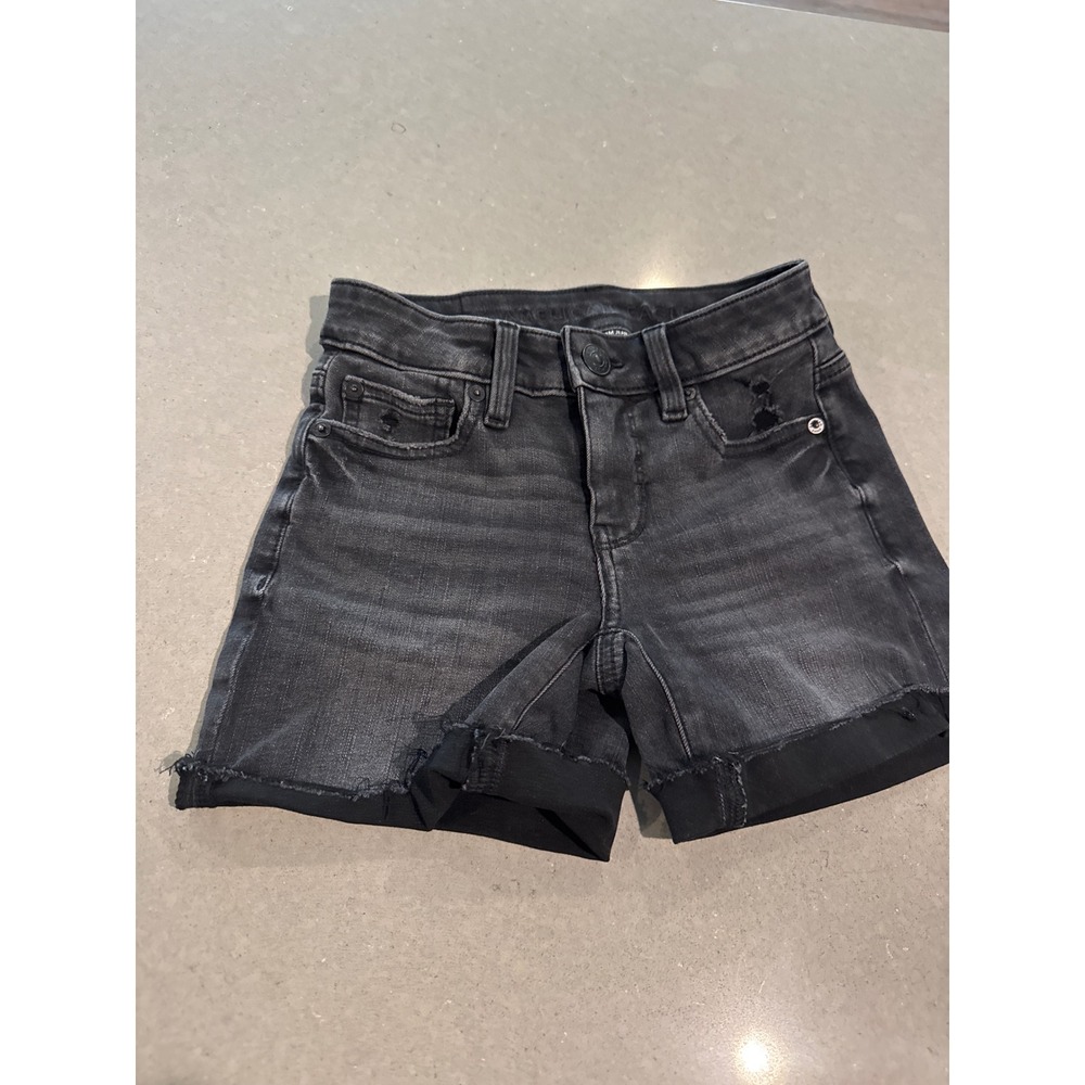 American Eagle Girls Black Wash Distressed Denim Jean Shorts Size 000‎